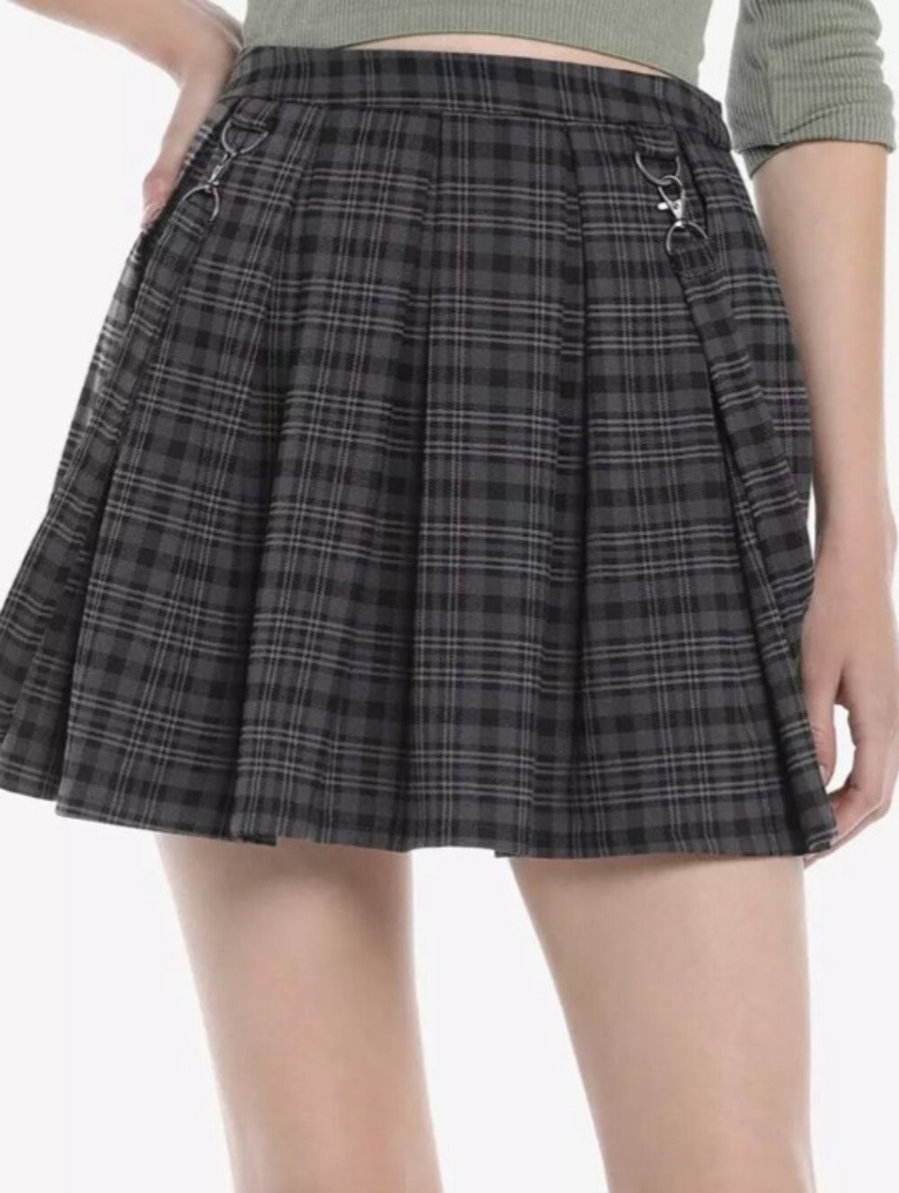 HOT TOPIC Plaid Black & Grey Suspender Skirt Small